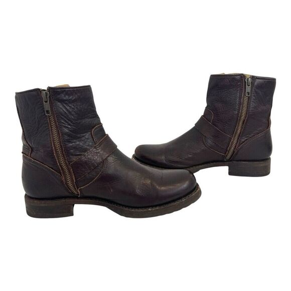 Frye Size 7.5 Veronica Engineer Shortie Brown Leather Ankle Moto Boots - Picture 4 of 7